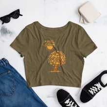  Spark A Little Sunshine Brand Logo Autumn Tree & Sunshine - Women’s Crop Tee - Heather Olive