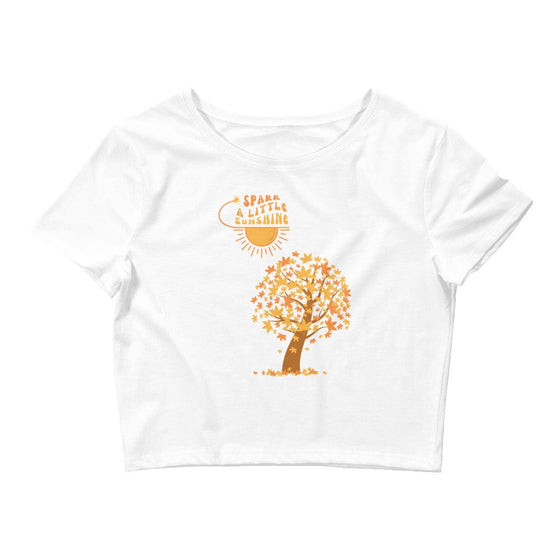 Spark A Little Sunshine Brand Logo Autumn Tree & Sunshine - Women’s Crop Tee - White