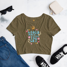  Spark A Little Sunshine Laugh Until You Cry ( Blue Letters) - Women’s Crop Tee - Heather Olive