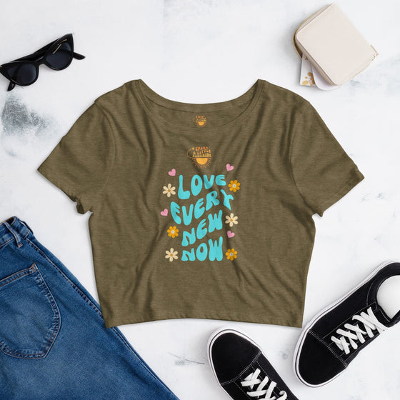 Spark A Little Sunshine Love Every New Now - Women’s Crop Tee - Heather Olive